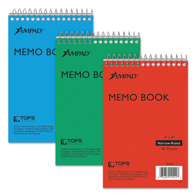 Ampad Efficiency Pocket Notebook, Recycled, 4 X 6 Inches, Single Wire, Top Open, Assorted Covers,3 Notebooks per Pack, Red/Blue/Green (45-094) - Image 1